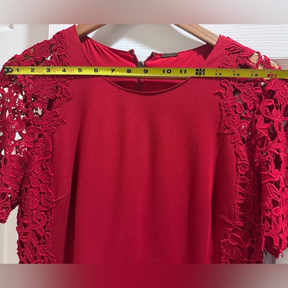 Elie Tahari Embroidered Red Flutter Sleeve Sheath Dress - Picture 12 of 13